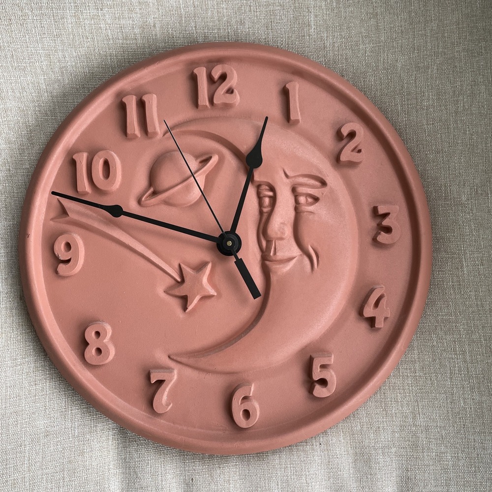 OPUS Terracotta Celestial Southwest Moon Face Shooting Star Planet Wall Clock